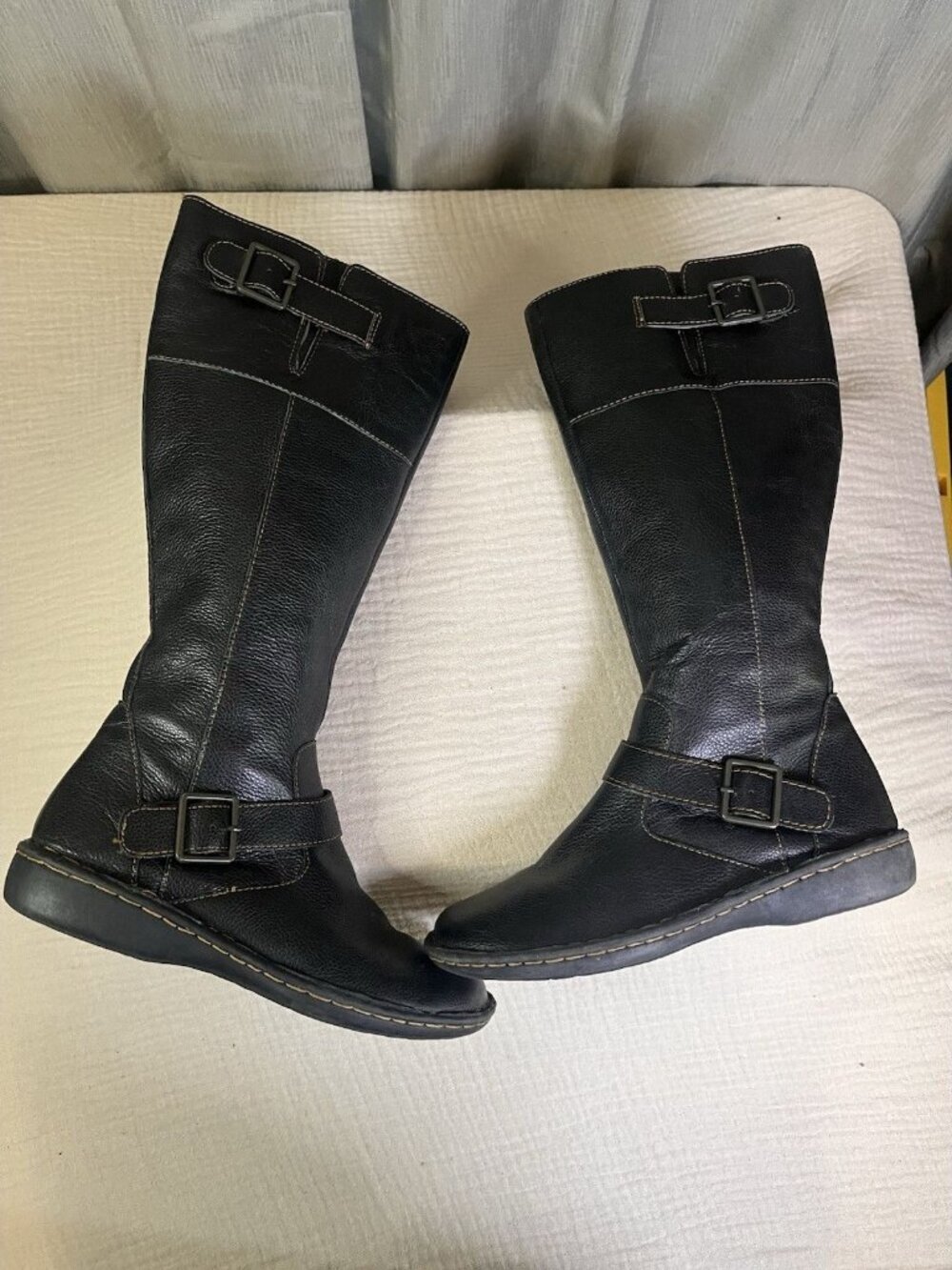 Cabelas 16” Leather Riding Boots Womens 8.5M Brown Pebbled Zip Buckle Over Calf - Picture 9 of 9